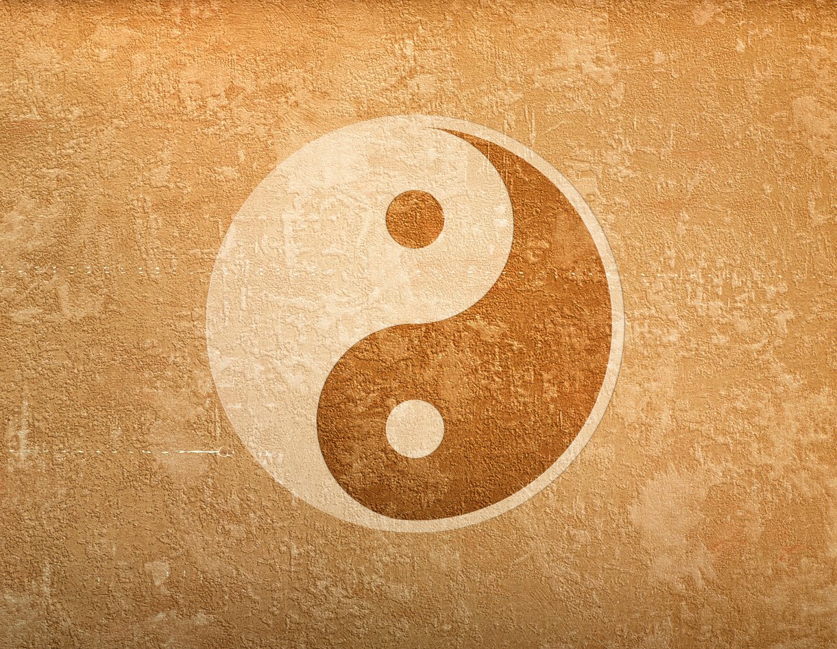 grunge background with symbol of Ying-Yang